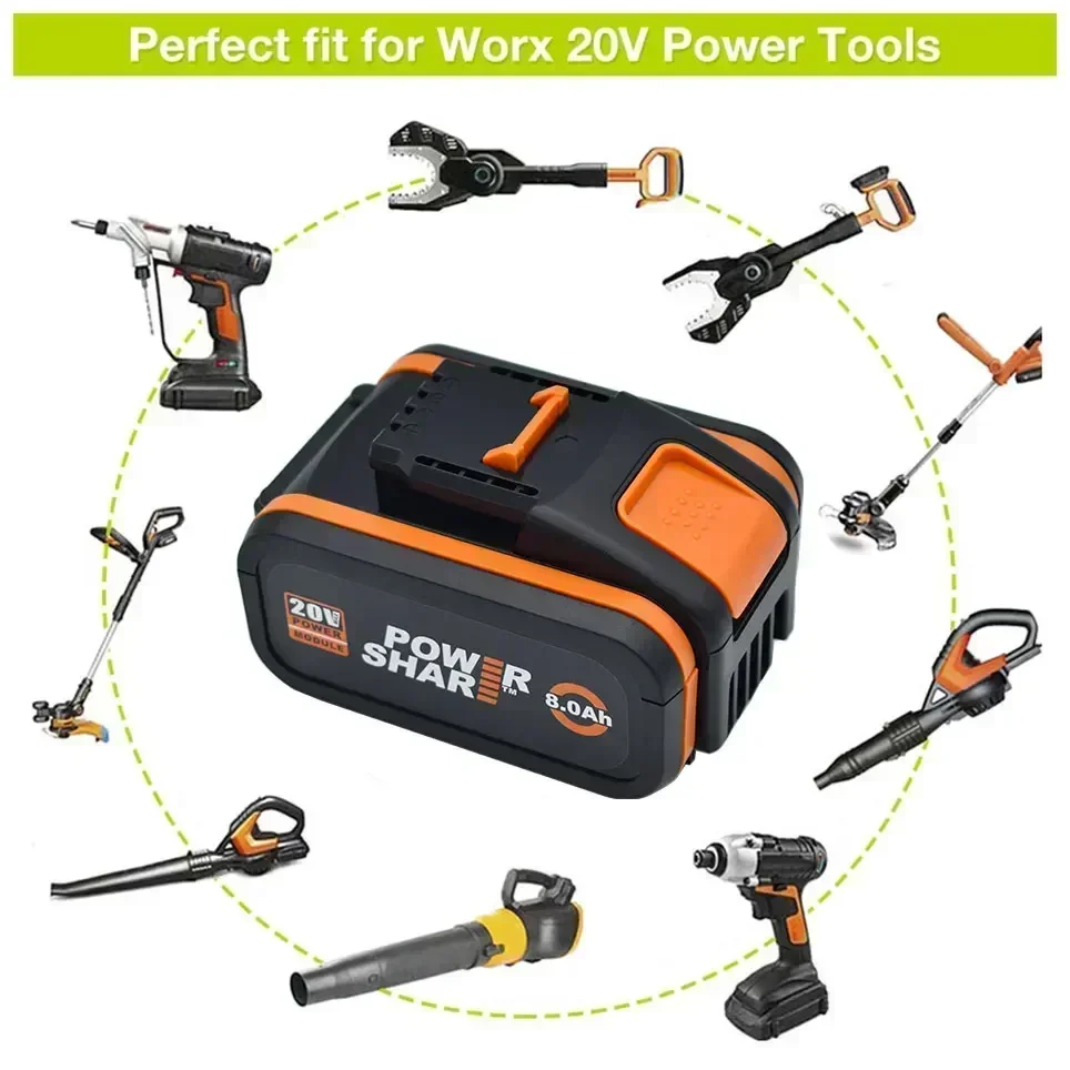 Worx Original 20V 8,0Ah Lithium-Akku, wiederaufladbar, WA3553 WA3551 WA3553.1 WA3570 für alle WORX Elektro- und Gartengeräte – Detail 7