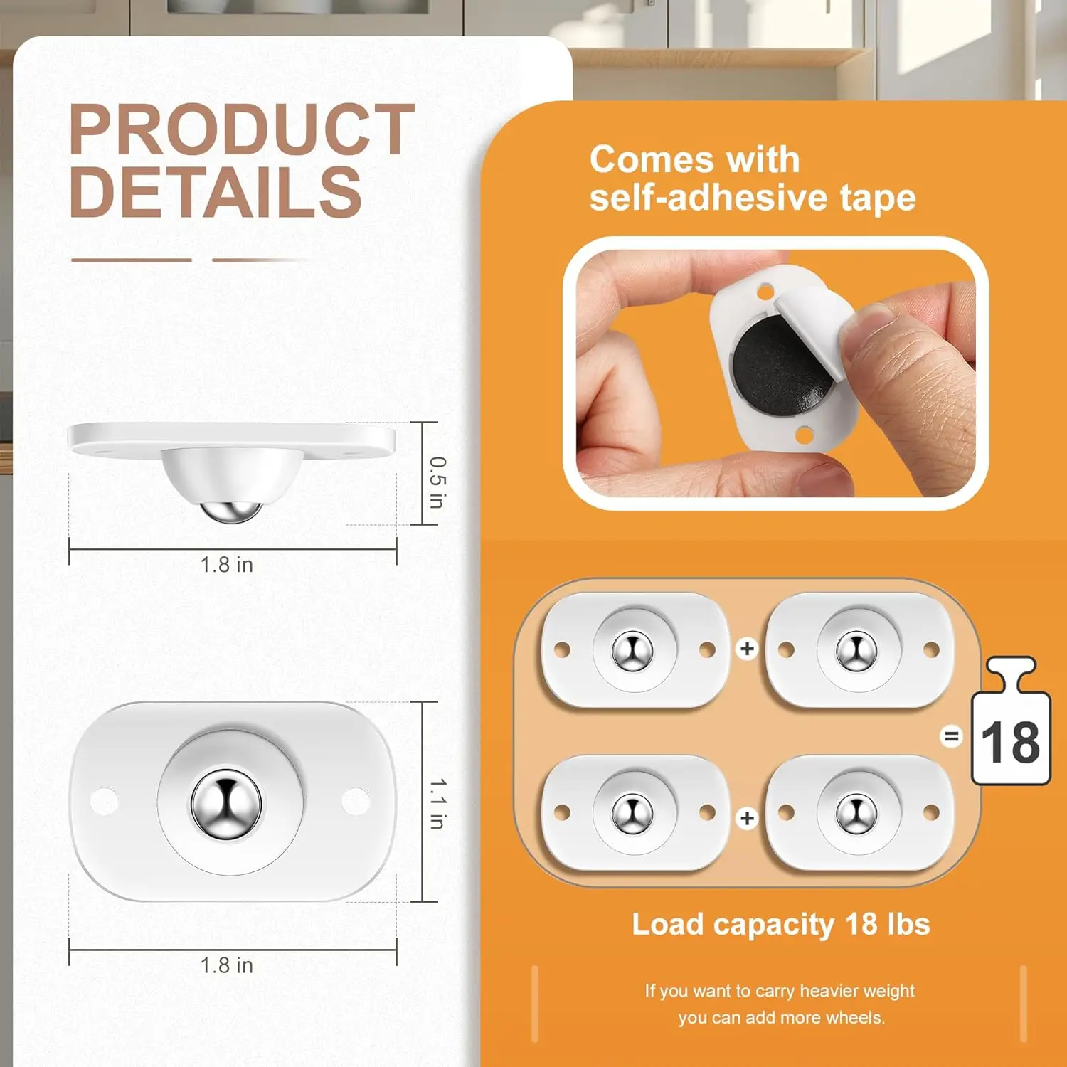 4Pcs Self-Adhesive Caster Wheels 360° Swivel Mini Appliance Rollers for Kitchen Coffee Maker Trash Can Smooth Furniture Sliders