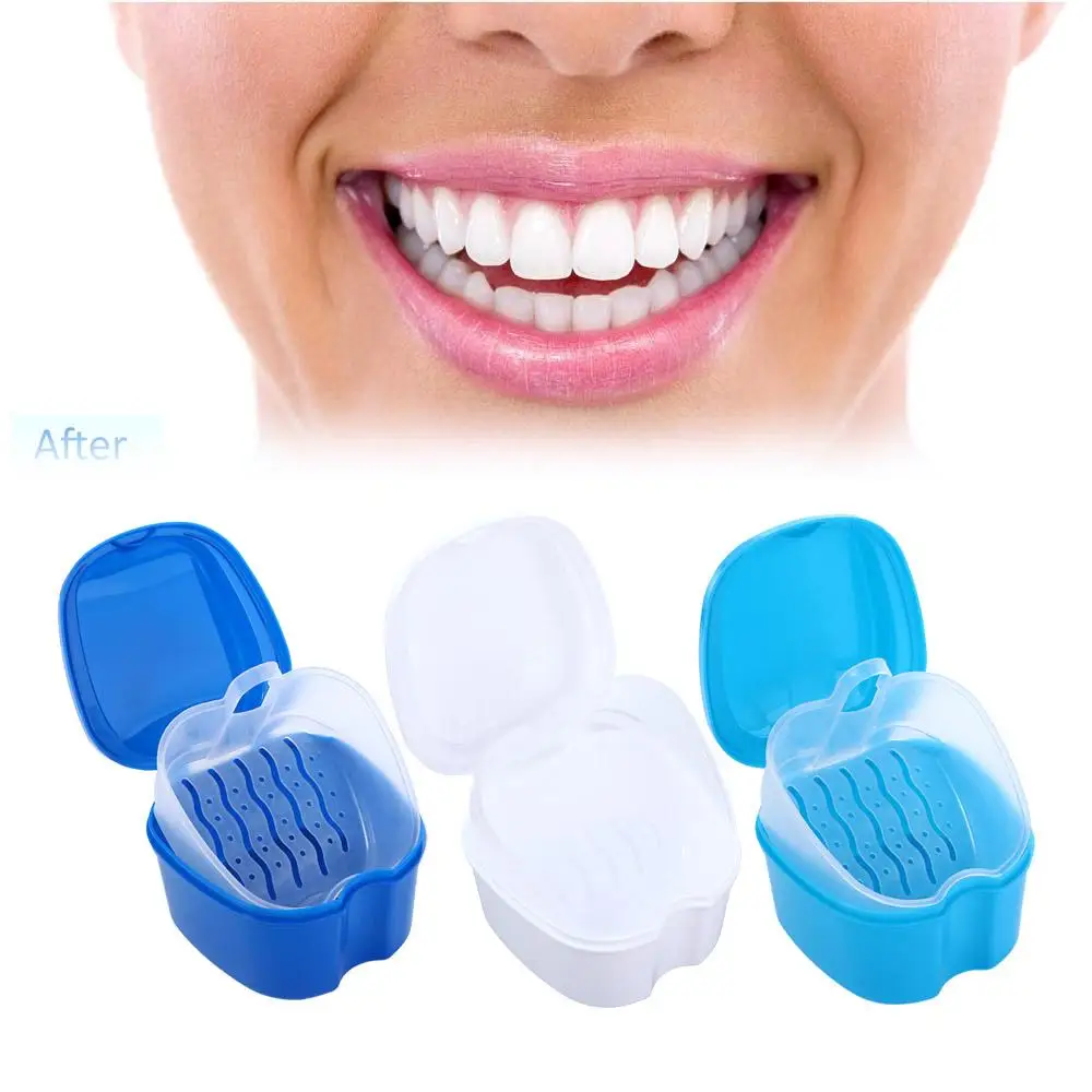 

1 Pc Mini Denture Retainer Case with Hanging Net Dental False Teeth Storage Box Plastic Artificial Tooth Organizer Oral Care