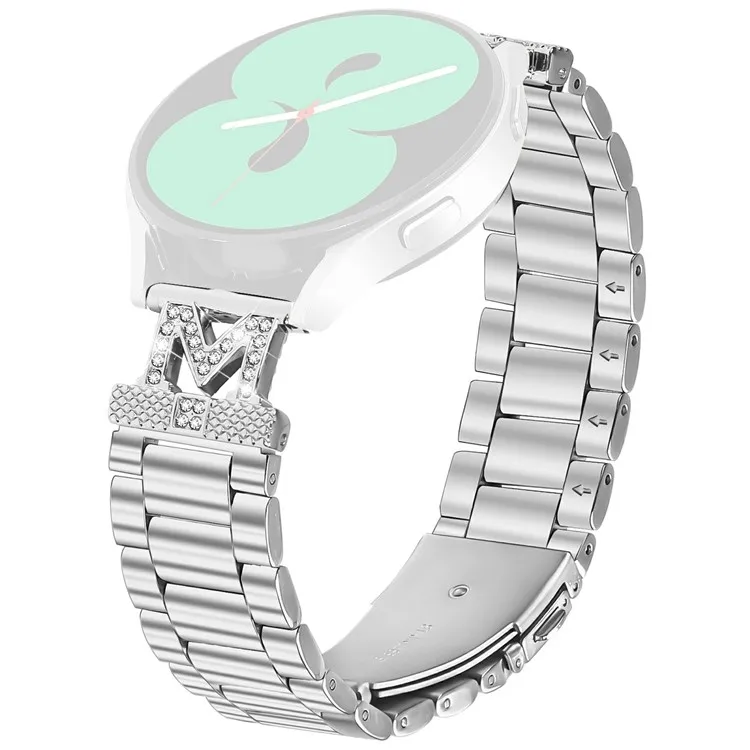 

For Verizon Gizmo Watch 3 Band Rhinestones Decor 3-Bead Silver Stainless Steel Watch Strap