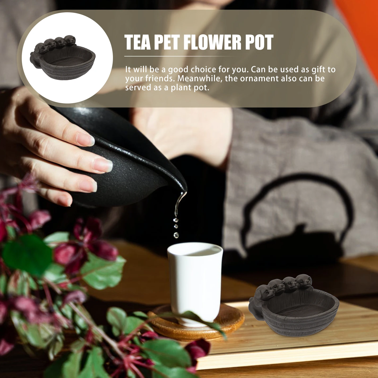 

Adorable Tea Pet Ceramic Planter High Durability Not Easy to Break Perfect Gift for Friends Cartoon Tea Pet Hydroponic Plant Pot
