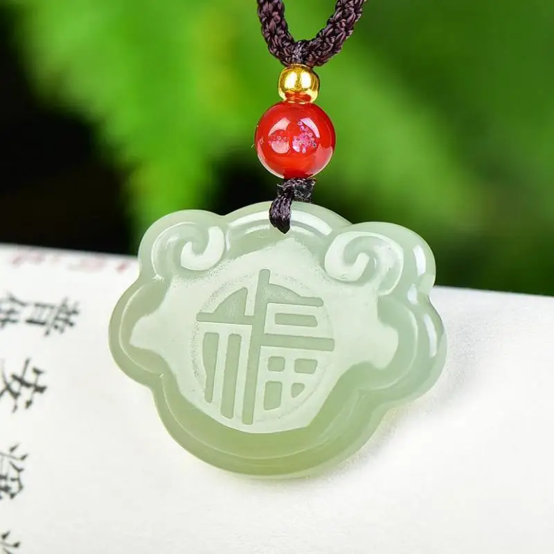 Genuine China Nephrite Stone Certified Jade Ruyi Lock Pendant Necklace Women Fine Jewelry Natural Hetian Jade Lucky Charm Amulet