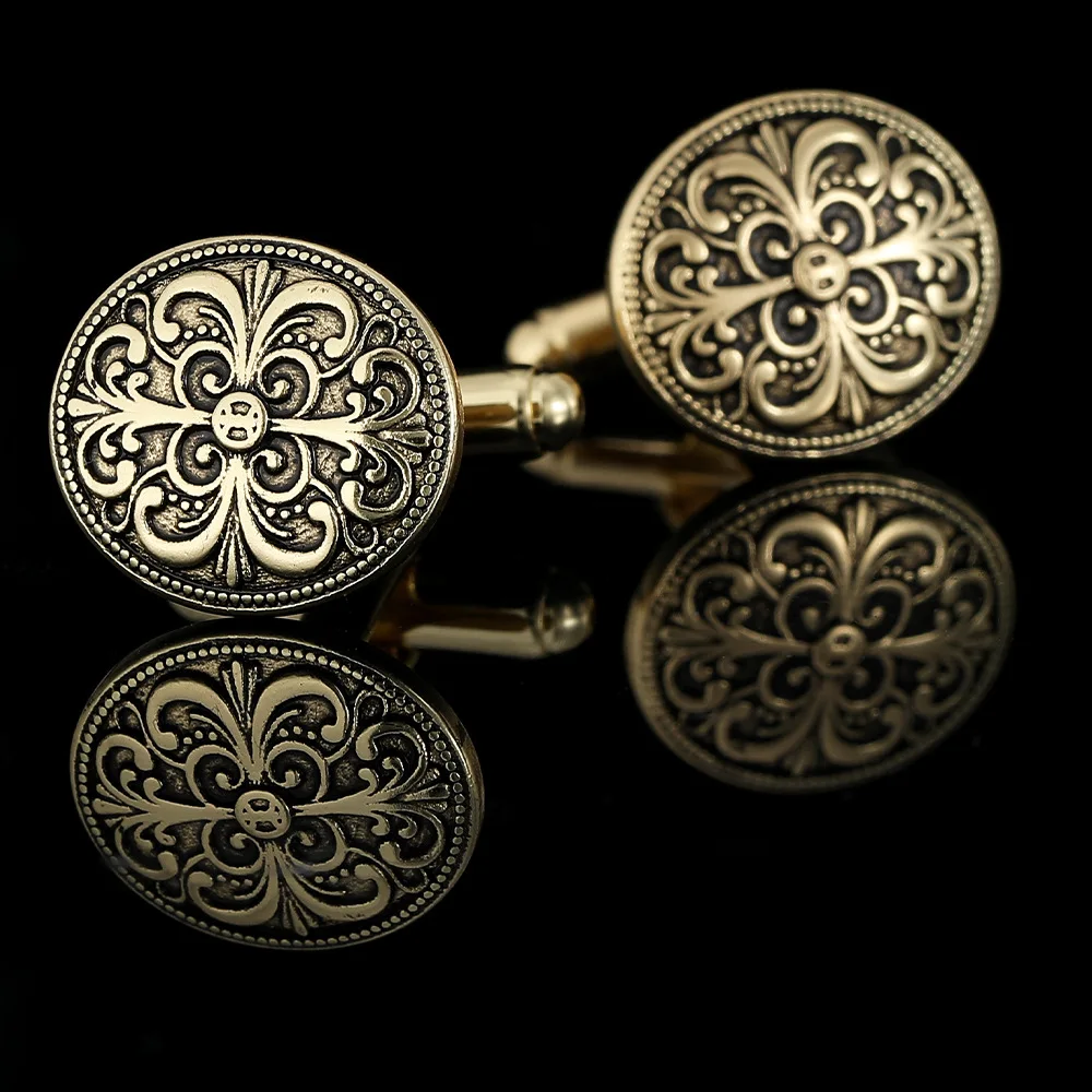 Retro Court Style Gold Patterned Cufflinks Men's Gentlemen's Business Shirt with Cufflink Dress Up Accessories Gifts