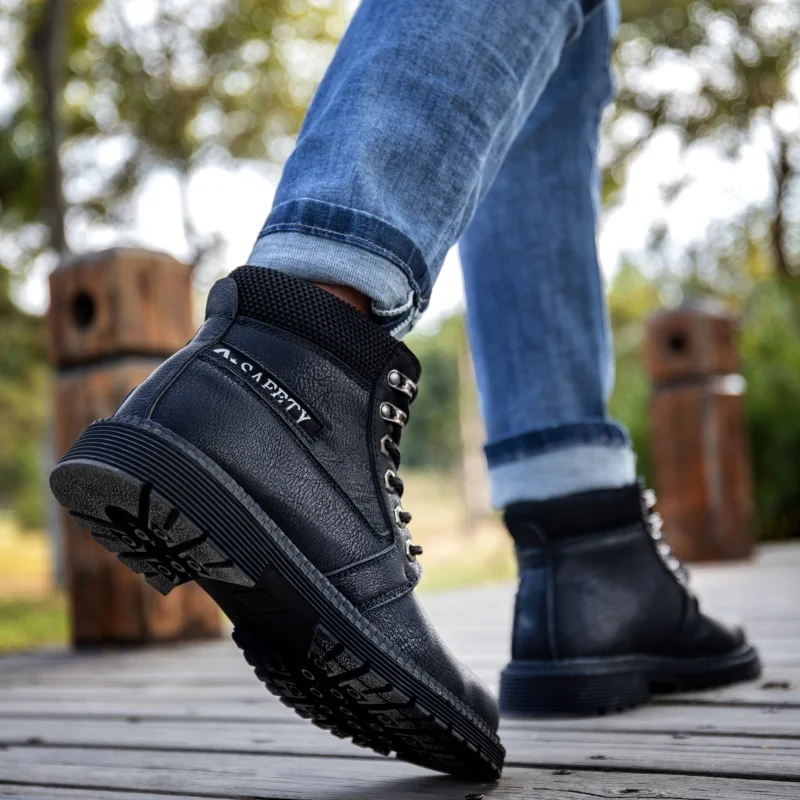 Men Boots Outdoor Leather Ankle Boots High Top Casual Boots Designer Male Work Boots Classic Handmade Steel Toe Cap Boots view 3