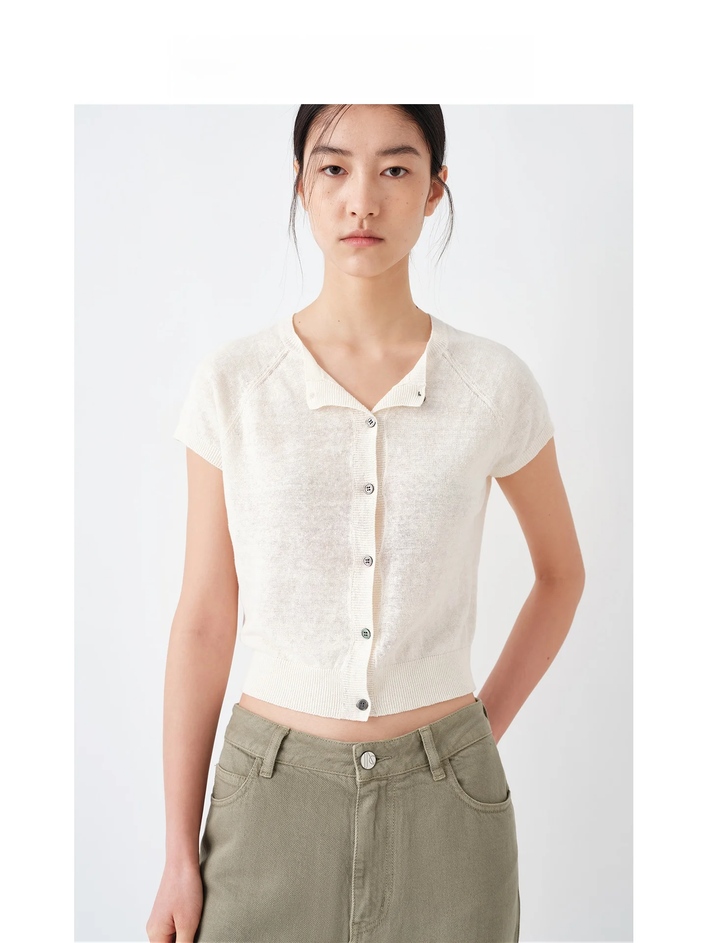 

Кардиган Jaja Linen Han-Ma: короткий вязаный кардиган с вставками на плечах и рукавами, женская верхняя одежда в простом стиле для весенней моды