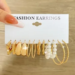 6-piece Women's Metal Earring Set with Advanced Geometric Square Earring Combination Earrings