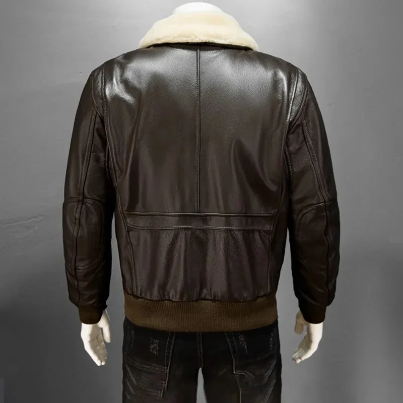 Dark Brown G1 Pilot Leather Jacket Men Military Style Plus Size 4XL Natural Cowhide Winter Aviation Genuine Leather Coat