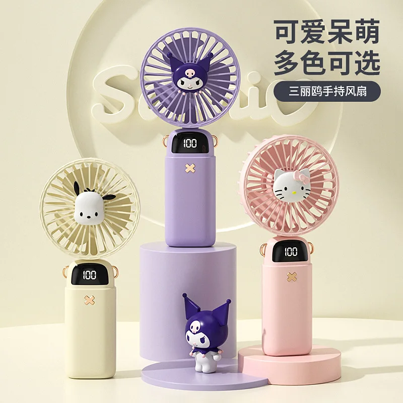 

New Hellokitty Kuromi Cartoon Handheld Digital Display Fan Student Stitch Outdoor Portable Usb Charging Desktop Aromatherapy Fan