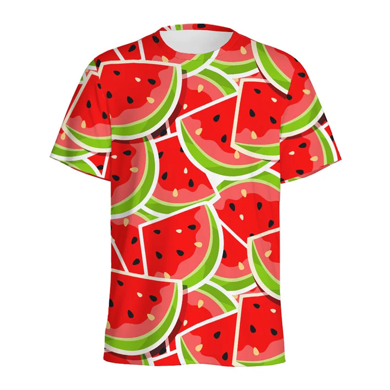 Camiseta con estampado de sandía Tropical para hombre y mujer, camisa de manga corta con cuello redondo, con estampado de frutas en 3D, de verano