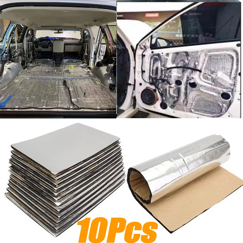 

10Pcs Car Sound Deadening Heat Insulation Mats 50x30cm Auto Van Noise Proofing Anti Heat Mat Car Hood Insulation Silent Foam Mat