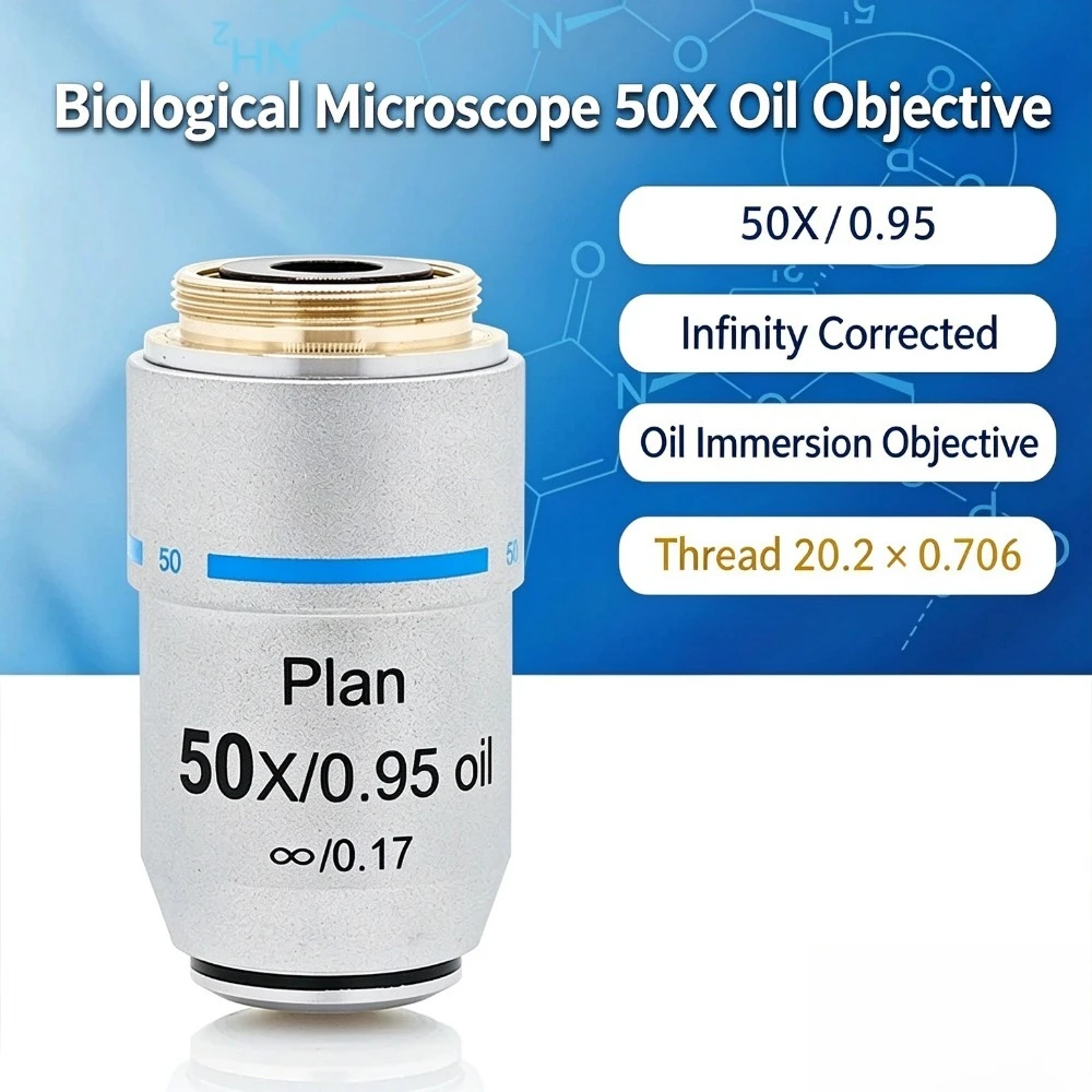 Plan Achromatic Infinity 50X 195 Biological Microscope Objective Lens Compatible with Olympus CX BX Series, F=180mm Tube Lens