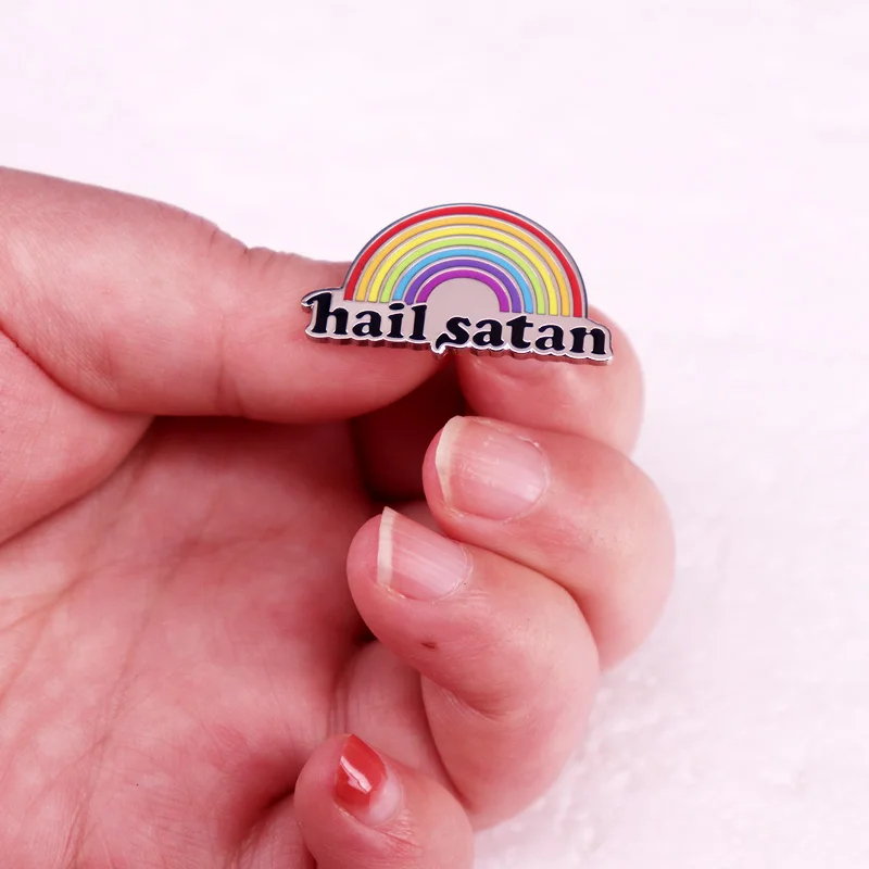 Hail Satan Rainbow Enamel Pin Funny Saying Sarcastic Brooch Metal Badge Jewelry