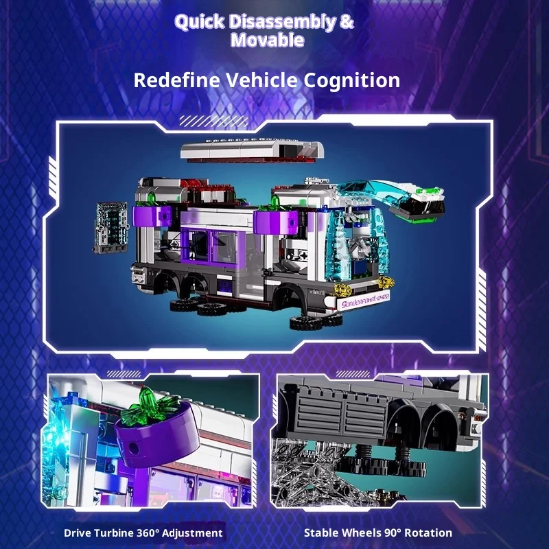 Funwhole Cyberpunk-Serie, zukünftige Bus-Bausteine, pädagogisches Bauspielzeug, geeignetes dekoratives Figuren-Geschenk, ideal für Jungen