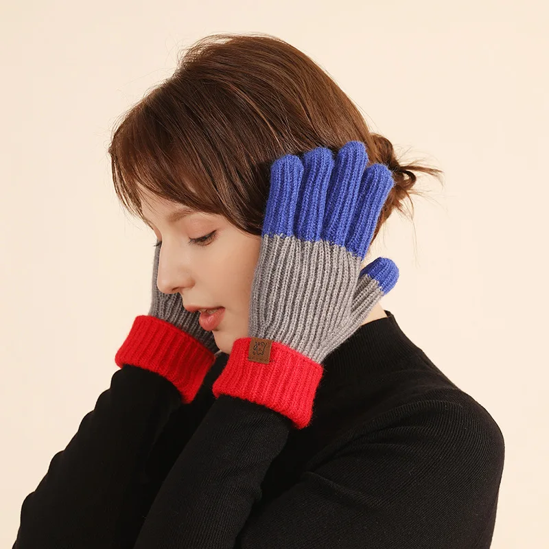 Women Elegant Beautiful Rainbow Color Winter Autumn Knitted Keep Warm Gloves Touchscreen Thicker