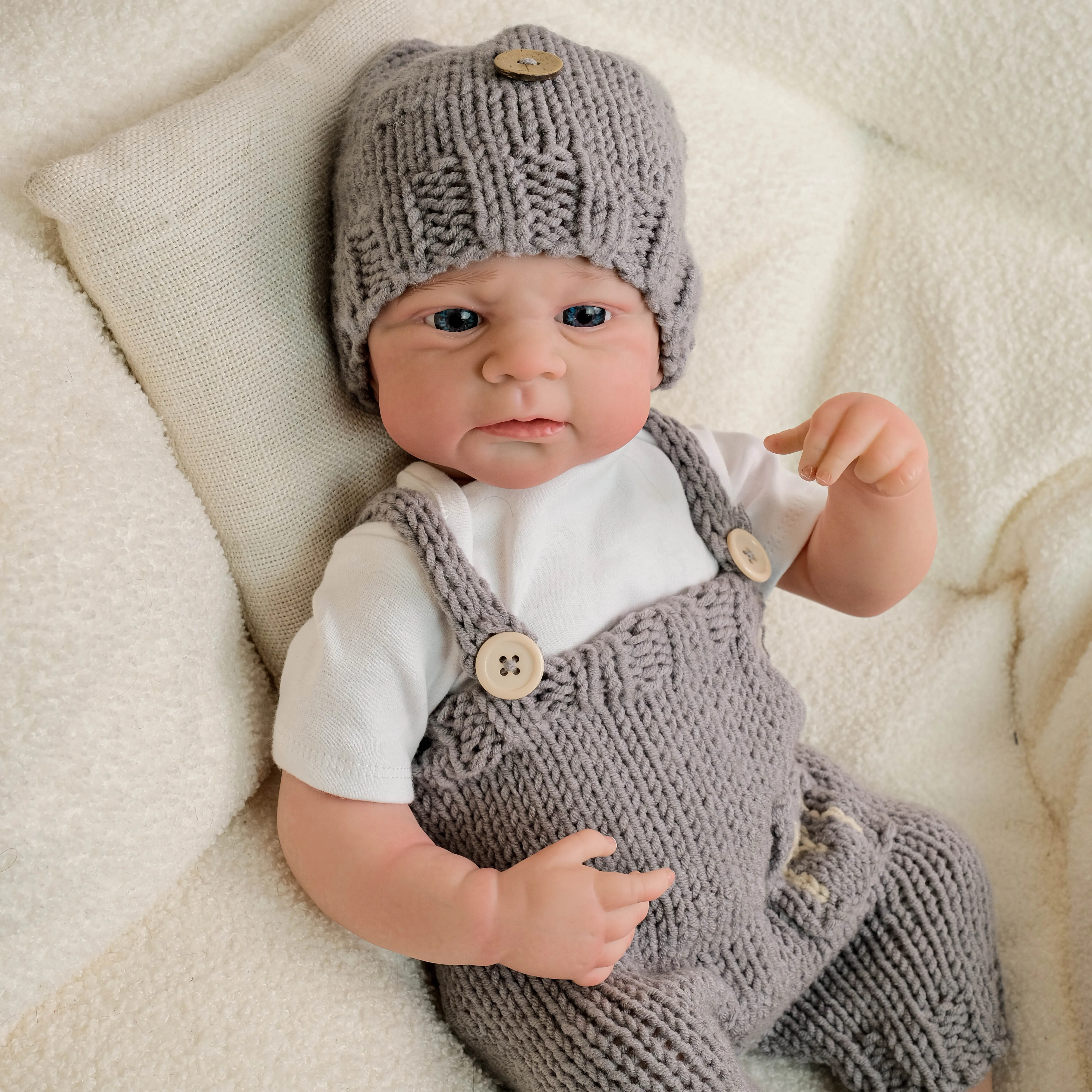 NPK 19inch Full Body Elijah Newborn Baby Lifelike Boy Doll Awake Reborn Baby Size 3D Skin Visible Veins Collectible Art Doll