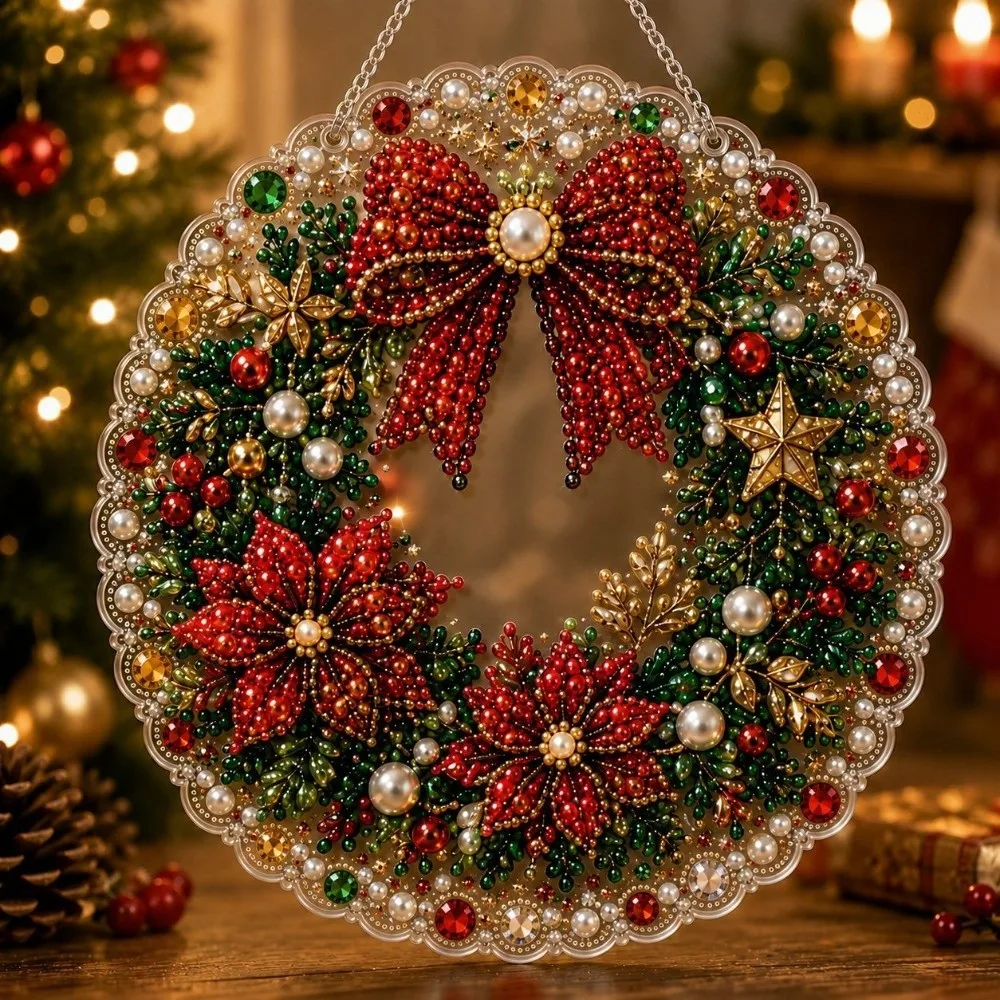 Acrylic Round Board Christmas Diamond Painting Set DIY Craft Material Kit Pearl Painting Kit 5D Self-Adhesive