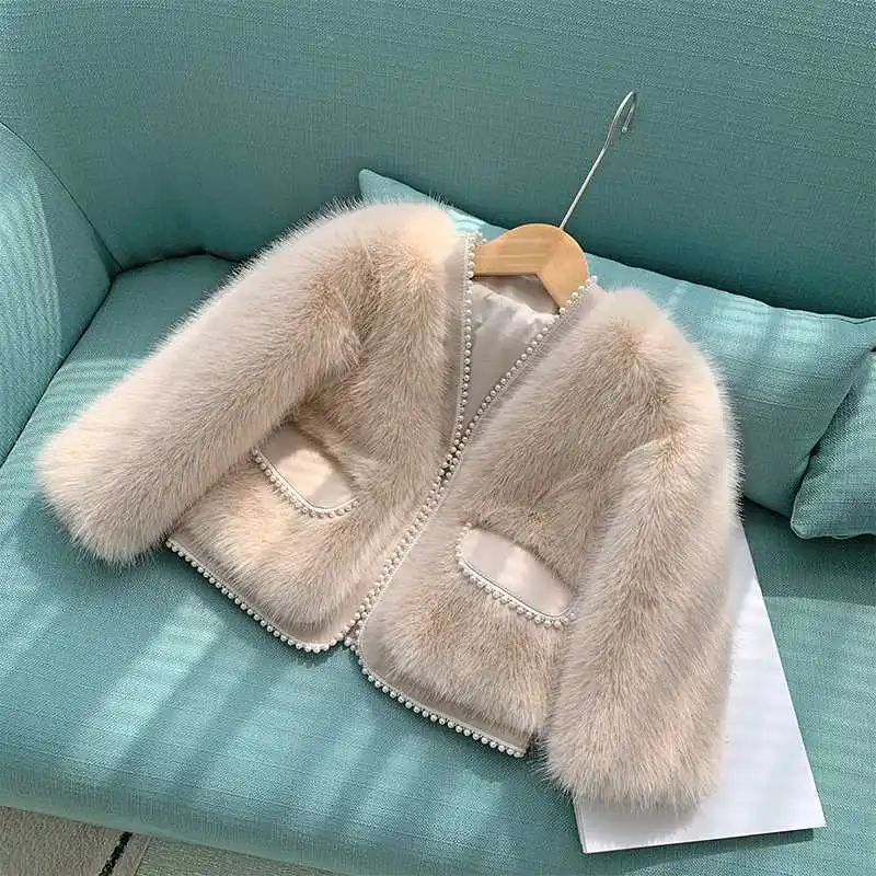 Girls Imitation Fur Coat Winter Children Winter Coat Foreign Style Fur Coat Stylish Coat for Little Girls Princess Style Coat