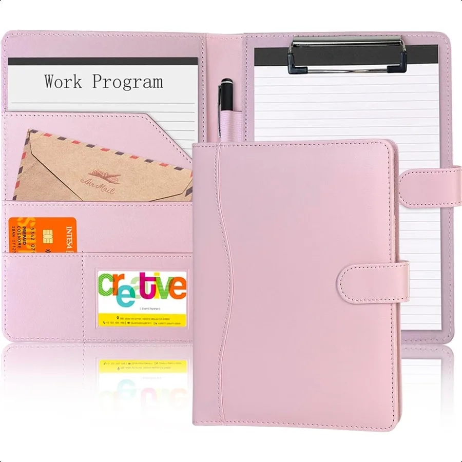 

Padfolio Portfolio Binder Leather Clipboard Folder Briefcase LooseLeaf Binder with Cover Brown Folder with Pockets Resume Folde