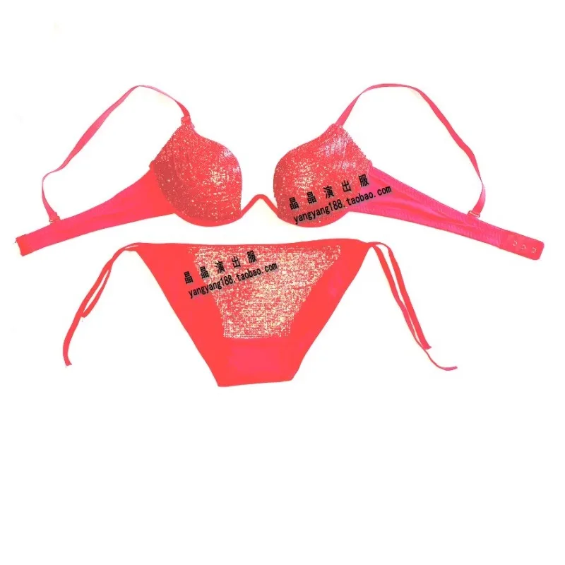 Customized Bikini Water Sparkling Bright Diamond Stage Bra Set Underwear Pole Dance Performance Dress Bellydance Bras Customes