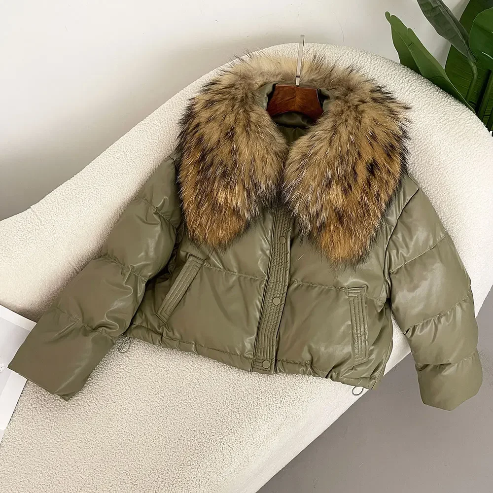 OFTBUY Down Jacket Women Winter White Duck Down Coat Short Warmth Puffer Jacket Large Natural Real Raccoon Fur Collar Parkas