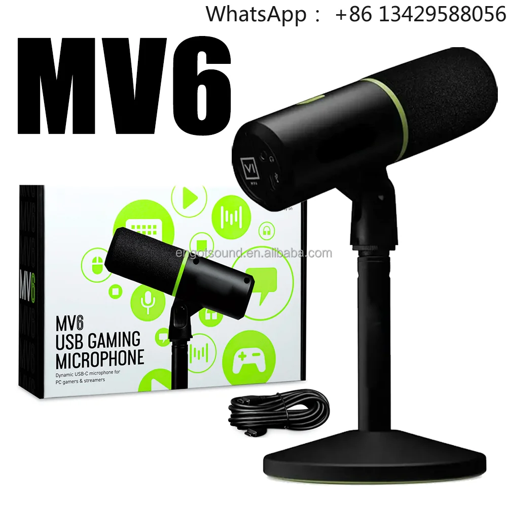 Microfone Gamer MV6 USB com Saída USB-C e 3.5mm para Monitoramento por Fone de Ouvido em PC, Configurável Via APP