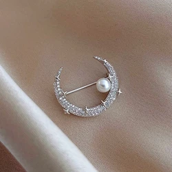 Moon Brooches Korean Fashion Star Imitation Pearl Brooch For Women Men Party Office Lapel Pins Corsage Jewelry Gifts