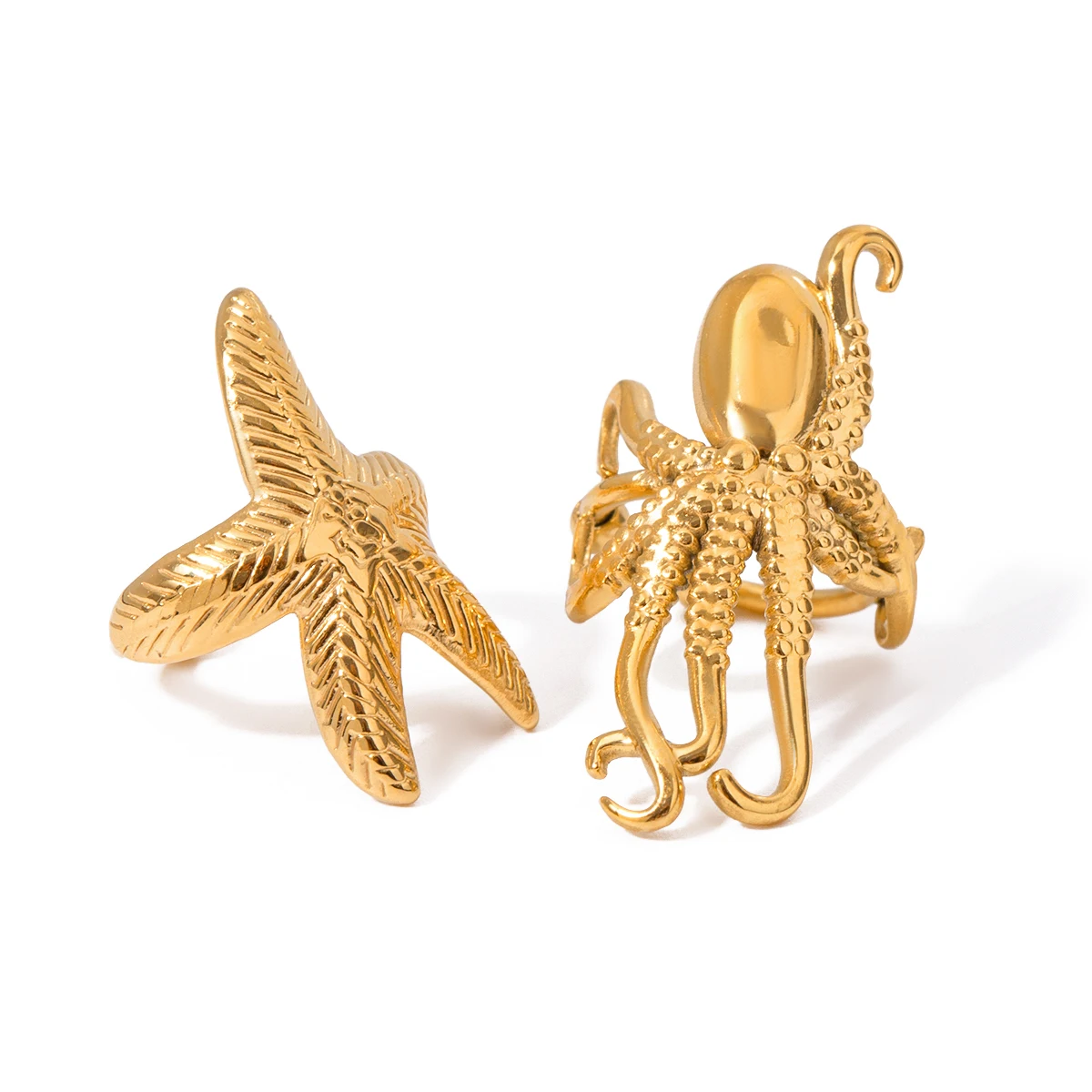 Creative 18K Gold Plated Stainless Steel Geometric Ribbed Starfish Octopus Ear Clip ​Women Waterproof Attractive Jewelry