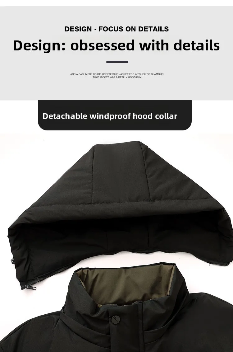 2026 Men's Winter Wool Blend Hooded Parka Thick Warm Windproof Casual Quilted Cotton Coat Heavyweight Outdoor Streetwear Vintage