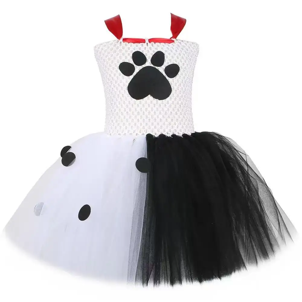Dalmatian Dog Tutu Dress White Black Spotted Animal Halloween Costume Puppy Dressing Outfit image 2