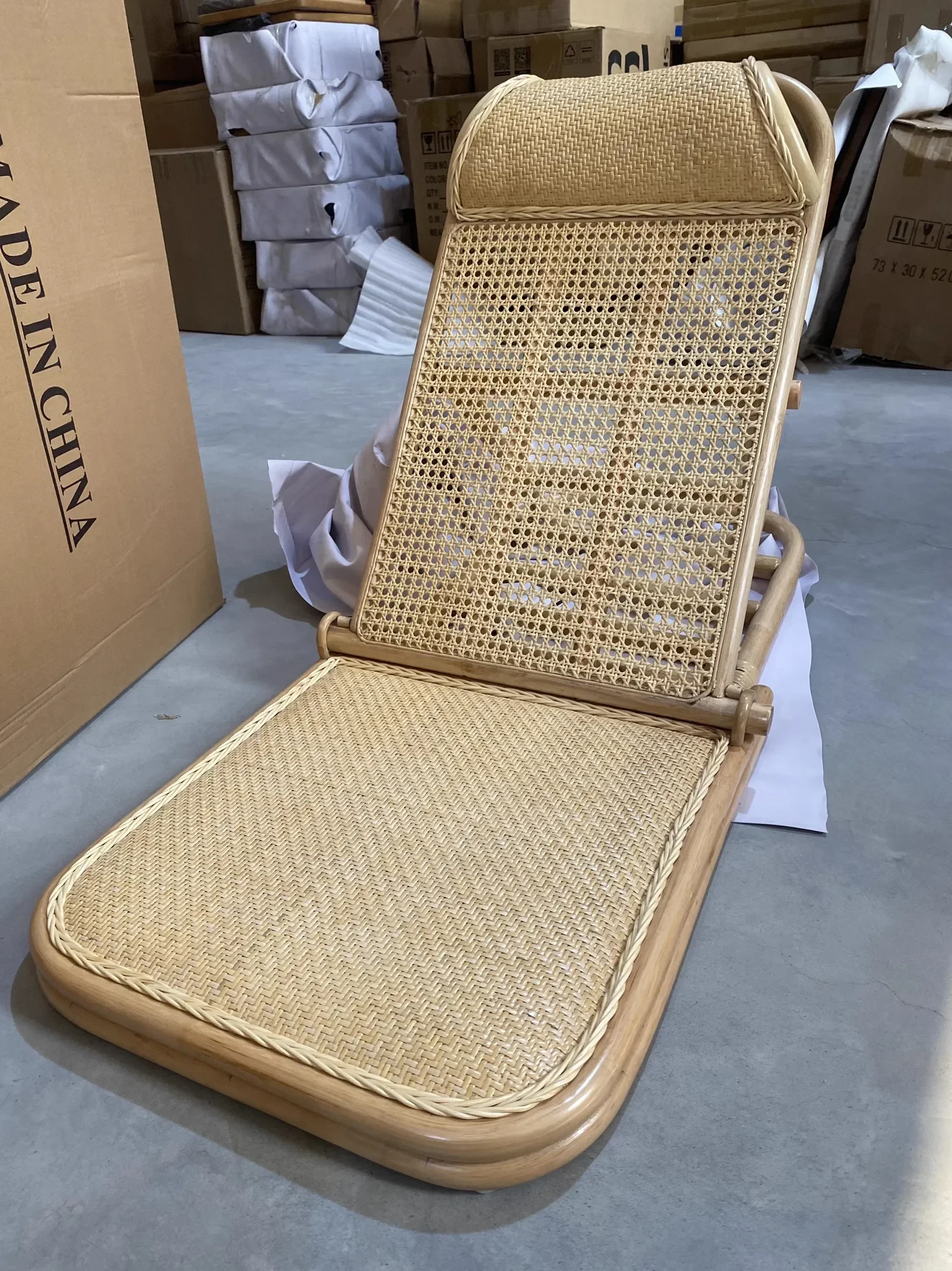 Ins Rattan Beach Chair Backrest Tatami Portable Camping Leisure Rattan Chair Multi-functional Folding Recliner Outdoor Furniture