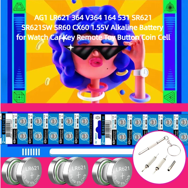 

AG1 LR621 364 V364 164 531 SR621 SR621SW SR60 CX60 1.55V Alkaline Battery for Watch Car Key Remote Toy Button Coin Cell