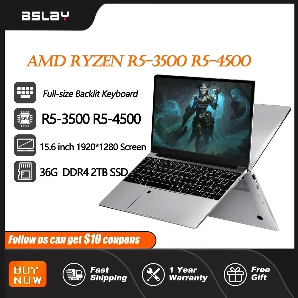 2024 novo 15.6 Polegada amd ryzen R5-3500 R5-4500 max 36gb ddr4 m.2 2tb ssd windows 11 jogos laptops notebook teclado blacklit