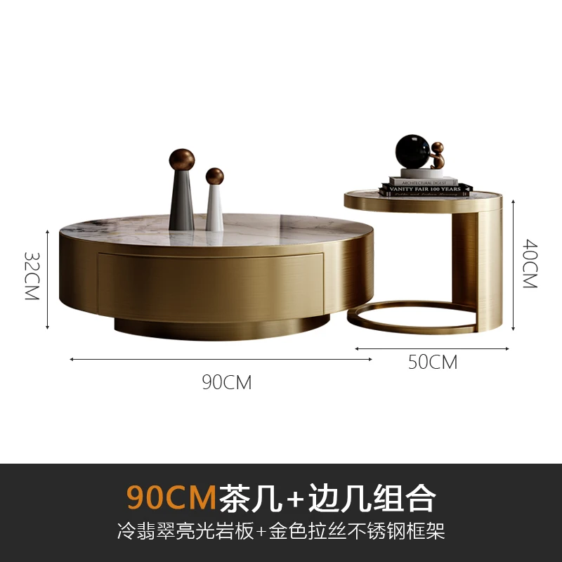 Modern rock slab coffee table TV cabinet combination living room modern simple with pumping size round coffee table
