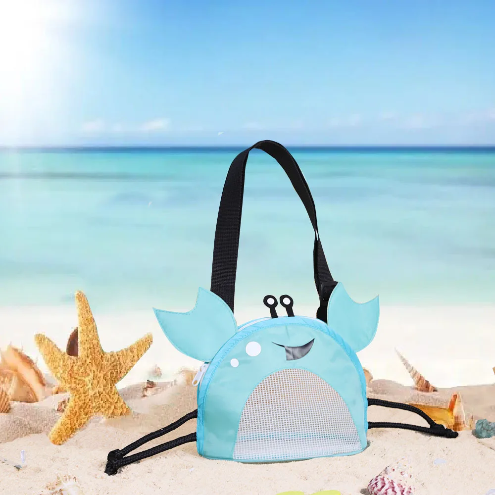 Fiwiuu Summer Kawayi Crab Mesh Beach Shoulder Bag Handbag Zipper Children Crossbody Bag Patchwork Shell Bag