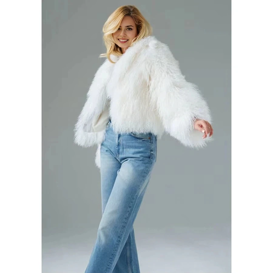 

Genuine Mongolian Sheep Coat Short Natural Lamb Fur Jackets Lapel White Winter Jackets Women Clothing 2024 New Arrivals