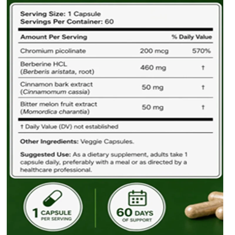 Berberine HCL Supplement, 60 Vegetarian Capsules, Supports Metabolic Balance, Immune Function, and Intestinal Health