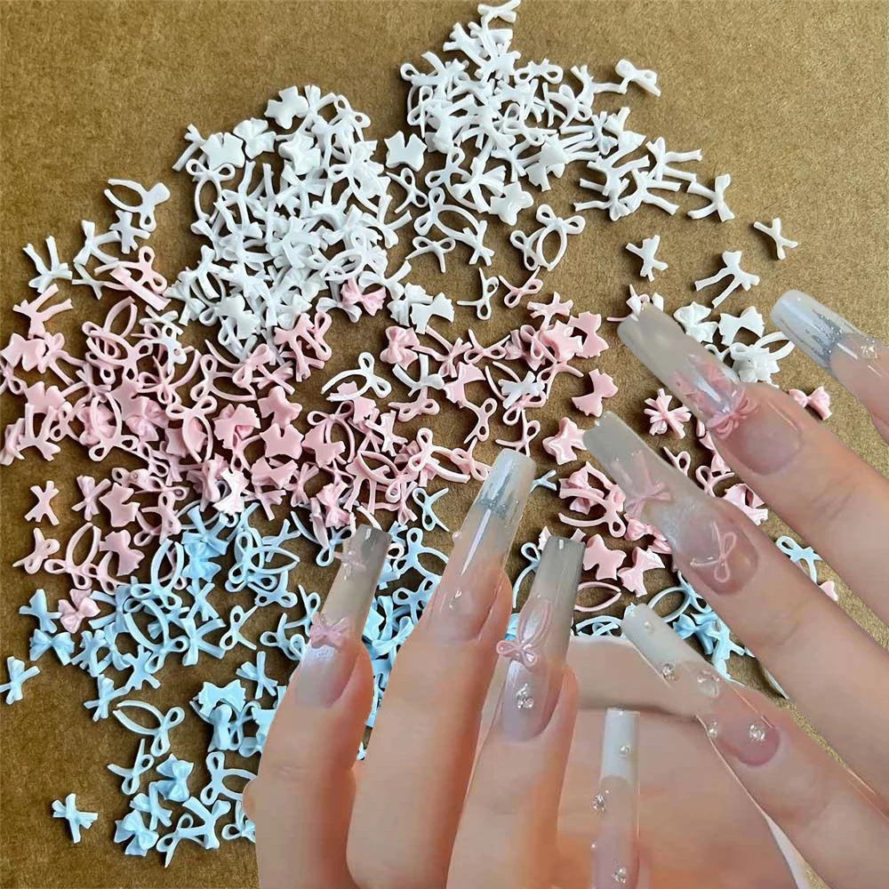 300pcs 3D Mini White/Pink/Blue Resin Bow Nail Art Charm Fairy Bowknot DIY Nail Decor Valentine Macaron Glamour Nail Jewelry Gems