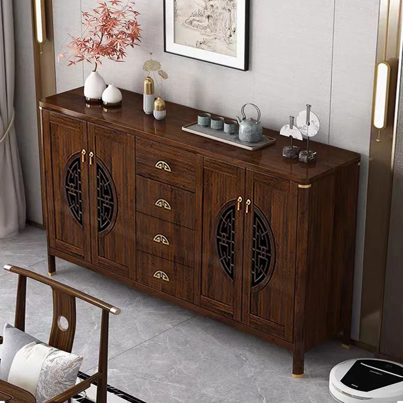 All solid wood dining side against the wall household new Chinese living room tea and wine cabinet kitchen storage