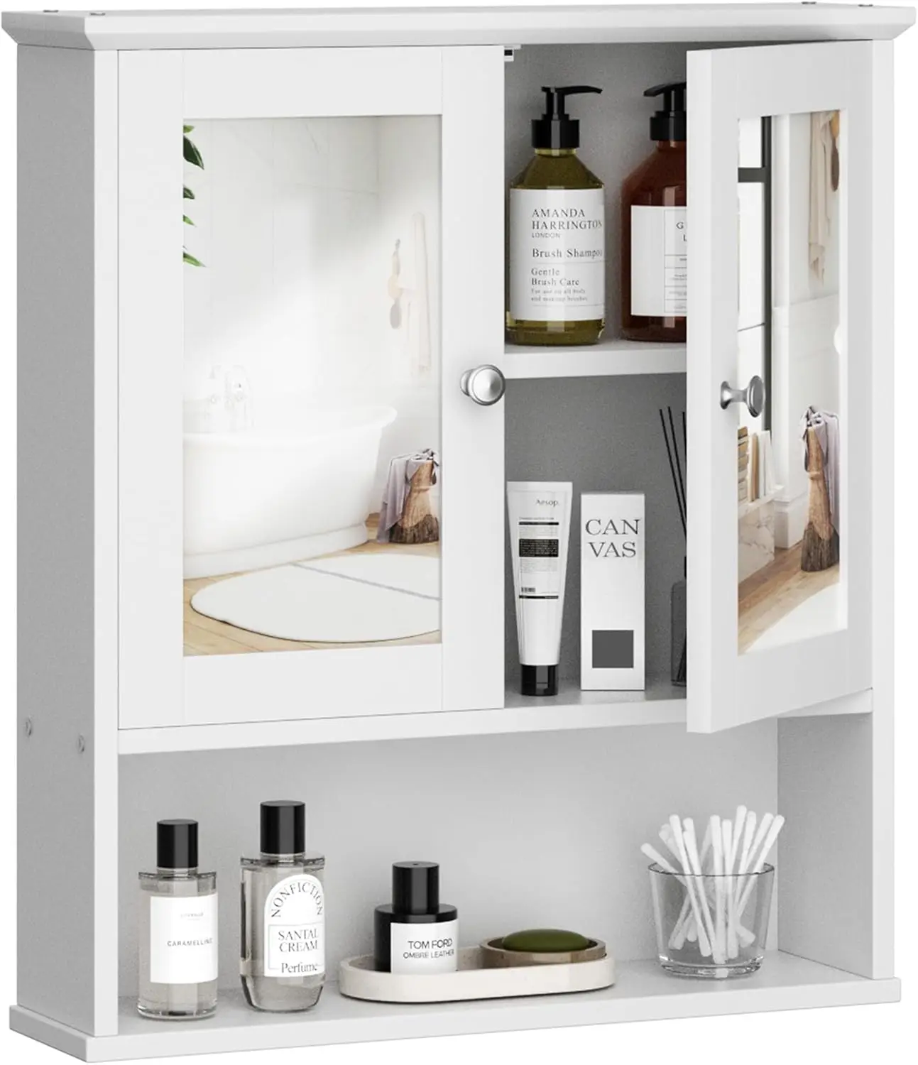 Bathroom Cabinet with Mirror, Wood Medicine Cabinet with Adjustable Shelf, Wall Mount Cabinet Storage, Cupboard, White