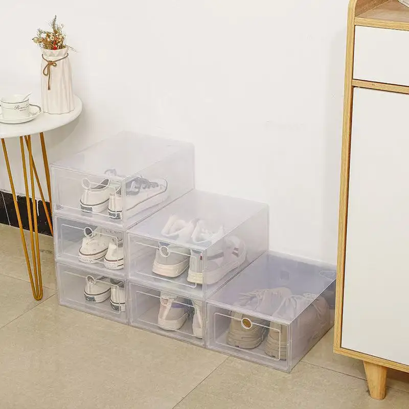 6 Pack Transparent shoe box shoes organizers thickened foldable Dustproof storage box Stackable combined shoe cabinet Sale