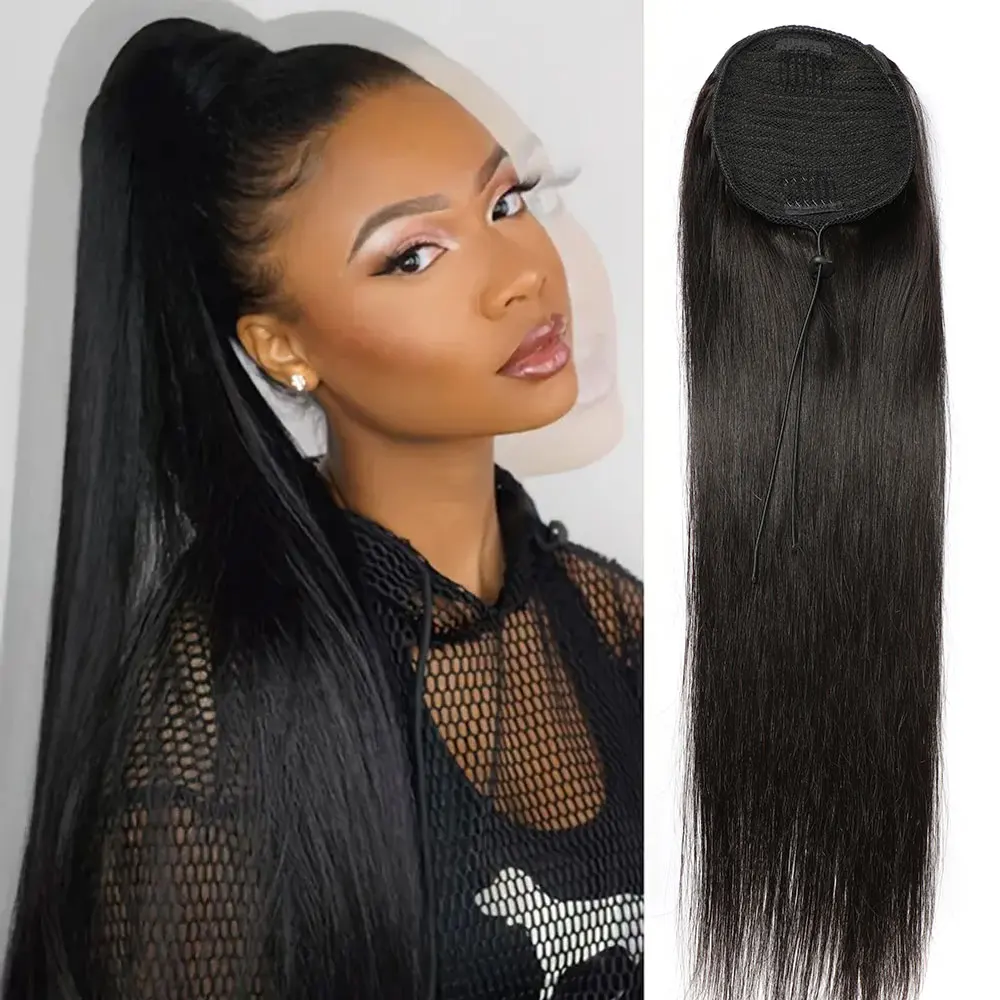 

Женский хвост на шнурке, прямой хвост, наращивание волос, зажим для конского хвоста, человеческие волосы, хвостик, шиньон, натуральный цвет