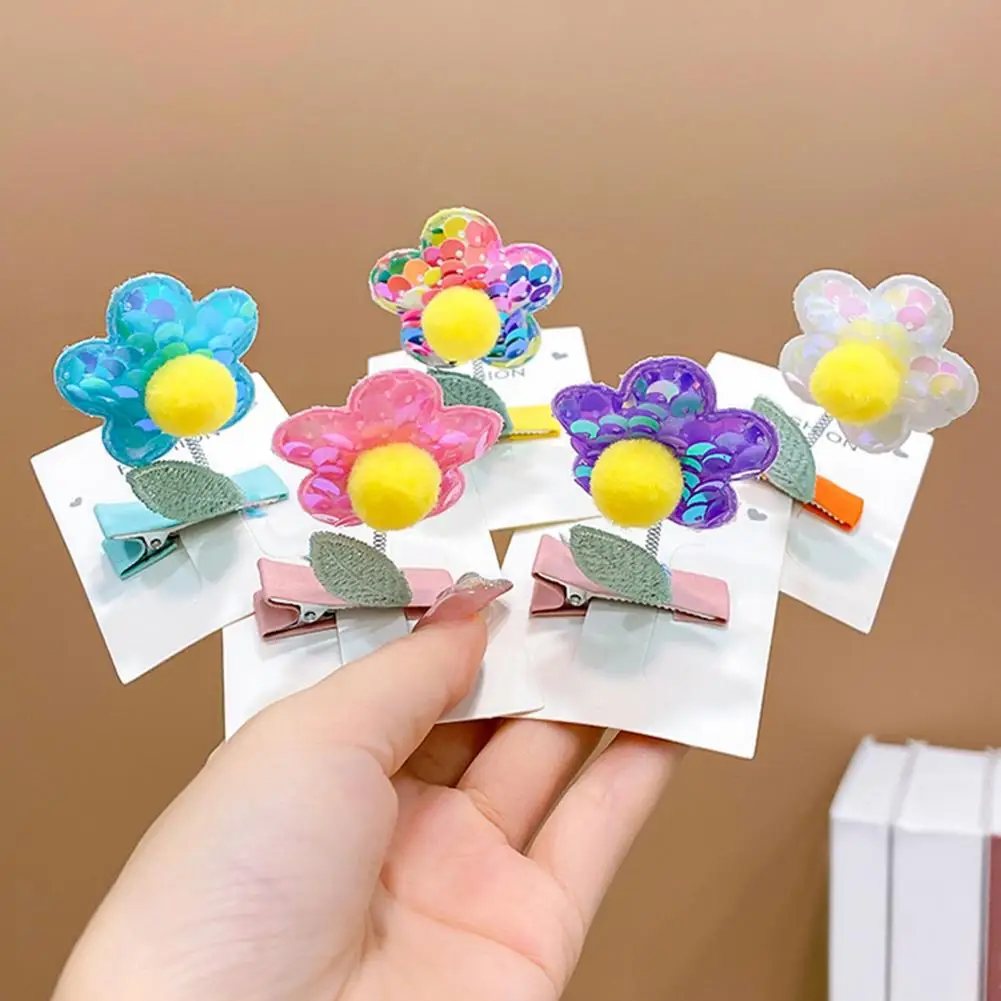 Children Hair Clip Cartoon Flower Shape Sequin Elastic Spring Swing Hair-fixed Leaf Decor Girls Pupil Hairpin Hair Accessories