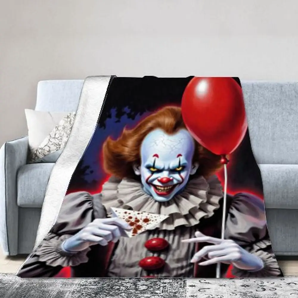 بطانية رمي المهرج المرعبة من Pennywise - صوف قطيفة ناعم بتصميم إيري، مثالية لديكور الهالوين، أريكة أو سرير مريحة،