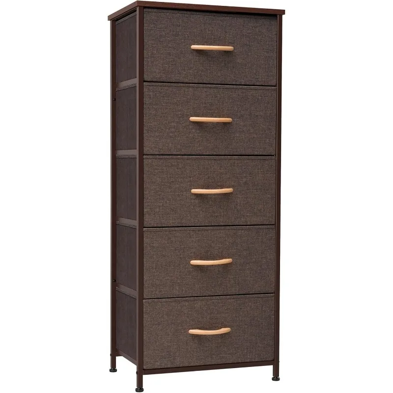 Vertical Dresser Storage Tower - Sturdy Steel Frame, Wood Top, Easy Pull Fabric Bins - Organizer Unit for Bedroom