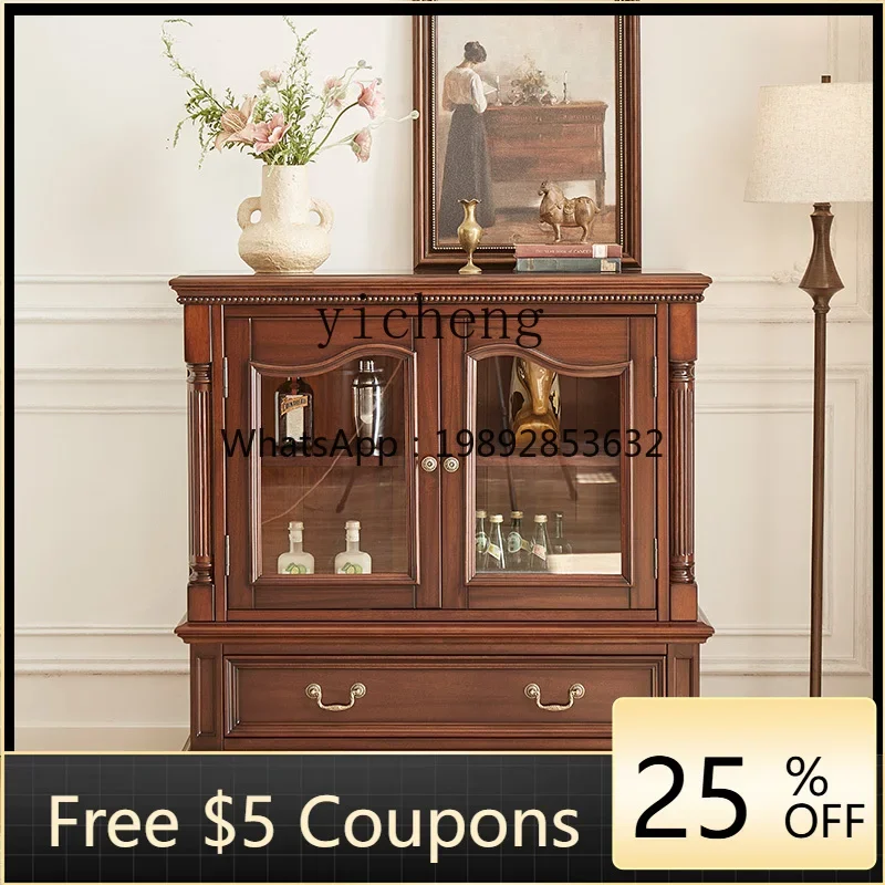 

W13-solid wood black walnut dwarf wine cabinet living room TV cabinet side cabinet two doors small display