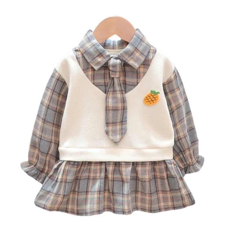 

Kids Girls Fall Lapel Dress Casual Plaid Print Dress Kids Long Sleeve Soft Dress
