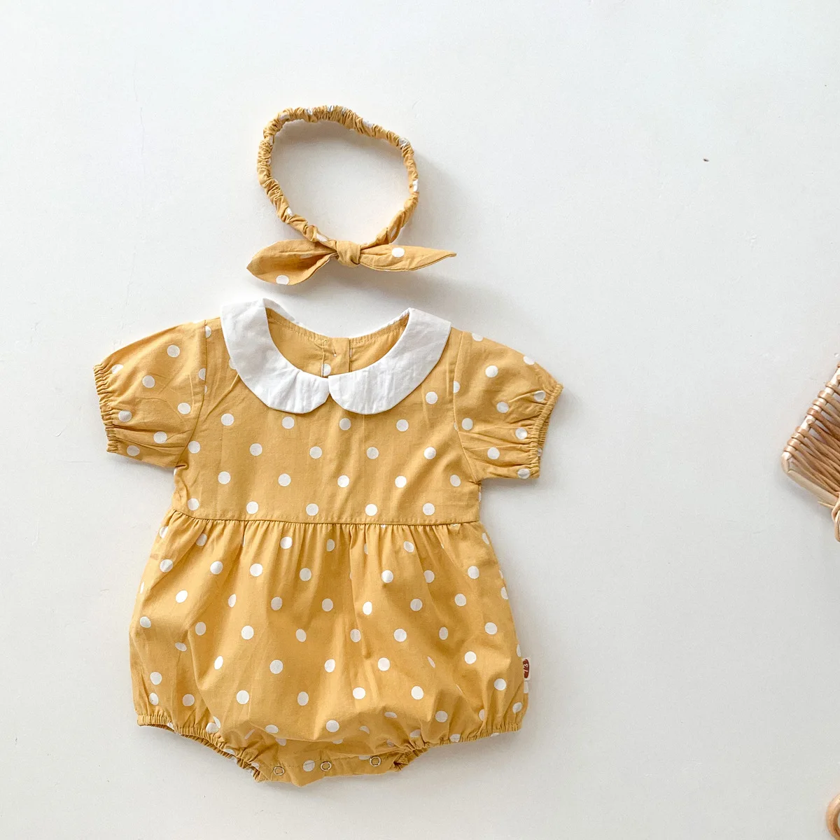Ins Baby Girl Rompers BELLBELL Summer Dot Print Infant Kid Girl Jumpsuit Turn Down Collar Little Girl Bodysuit 6-24M Girl Onesie