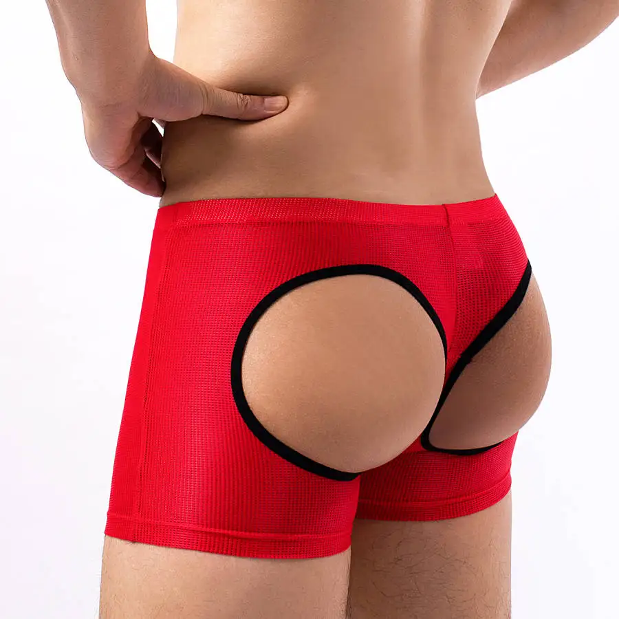 الرجال مفتوحة بعقب الملاكم السراويل شبكة ثقوب تنفس U على شكل الحقيبة مثير الملابس الداخلية المثيرة ارتداء الصالة الرياضية حزب الرياضة #2