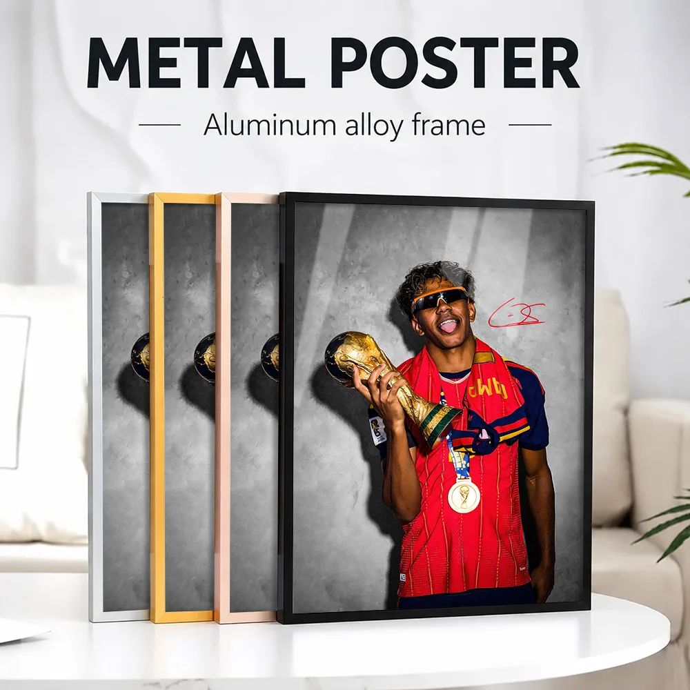 Lamine Yamal Celebrating Victory Framed Metal Poster Personalized Photo Dramatic Action Style Wall Art For Office Athlete Gift