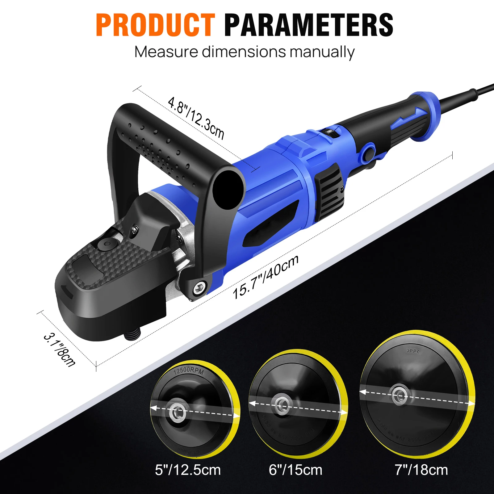 Electric Dual Action Polisher for Car, 1400W Electric Polishing Machine, 800-3500 RPM, 150-180mm, 6 Variable Speed Control